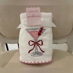 Embroidered Guest Hand Towels Kassatex Martini & Pink Bow NWT